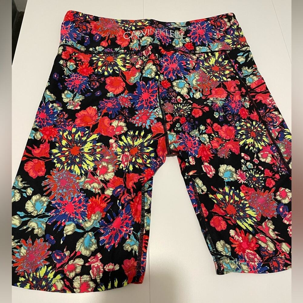 Calvin Klein Brand Women's Large Neon Floret Pop Pink Biker Shorts High Waist - Picture 5 of 8